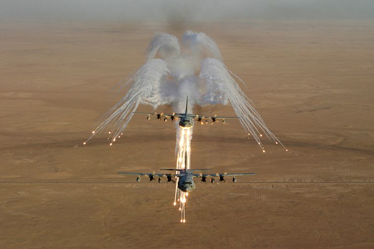 aircraft, military, deserts, warfare, AC-130 Spooky/Spectre, planes, flares - desktop wallpaper