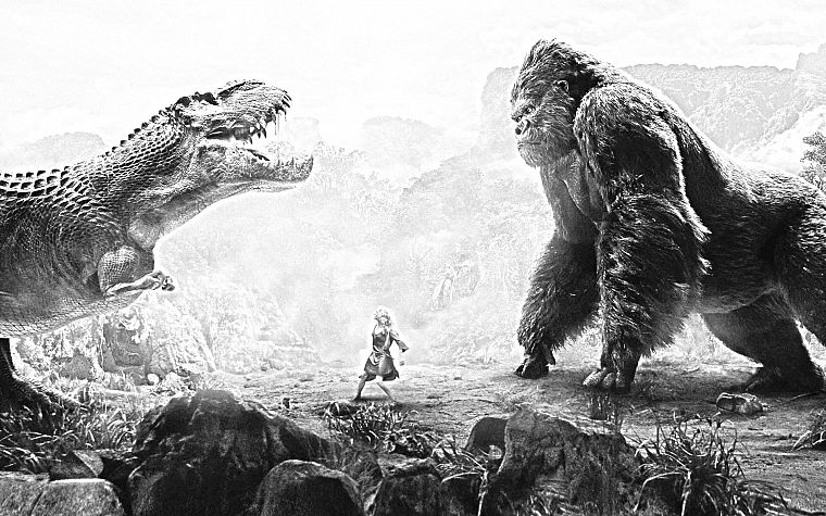grayscale, King Kong, Tyrannosaurus Rex - desktop wallpaper