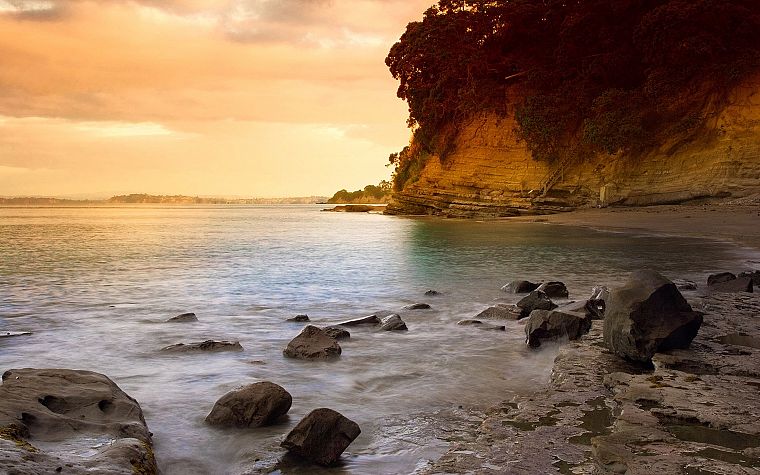 sunset, shore, north, Auckland, beaches - desktop wallpaper