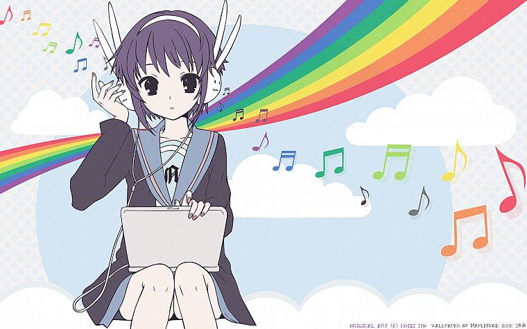 school uniforms, Nagato Yuki, The Melancholy of Haruhi Suzumiya, laptops, purple hair, anime girls - desktop wallpaper