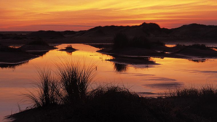 sunset, islands, Holland, sand dunes, The Netherlands - desktop wallpaper