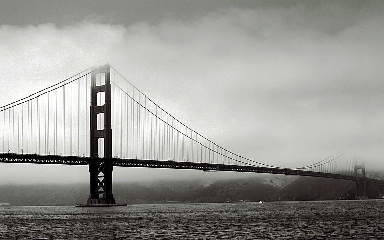 bridges, Golden Gate Bridge, San Francisco, grayscale - desktop wallpaper