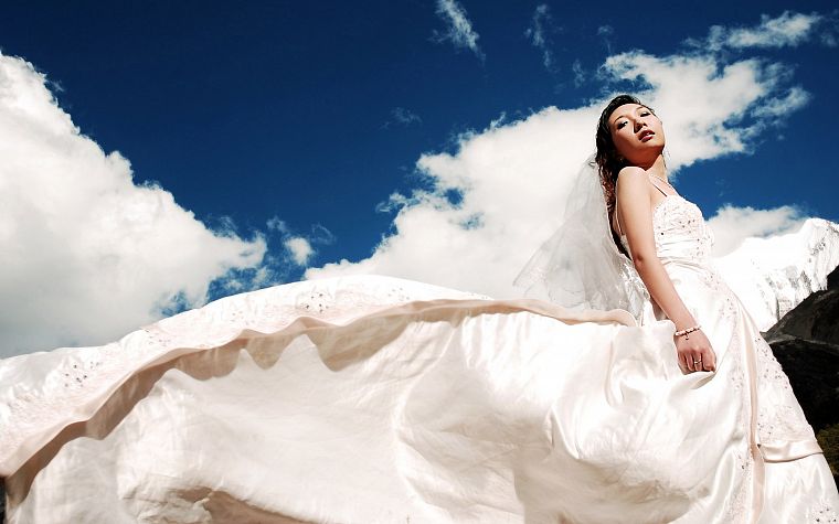 women, brides, Asians, skyscapes - desktop wallpaper