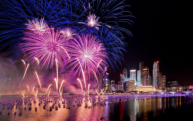 fireworks, cities - desktop wallpaper