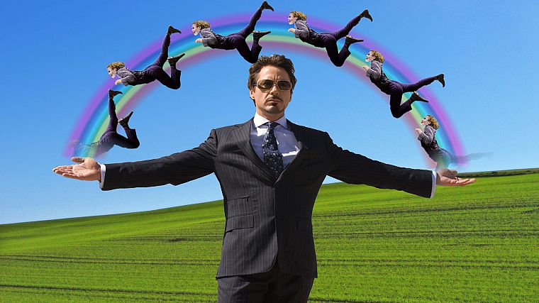Iron Man, The Joker, funny, rainbows, Tony Stark, Robert Downey Jr - desktop wallpaper