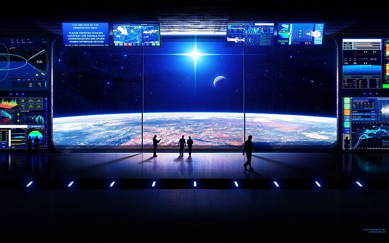 outer space, futuristic, digital art, observation deck - desktop wallpaper