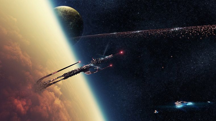 outer space, spaceships, asteroids, vehicles - desktop wallpaper