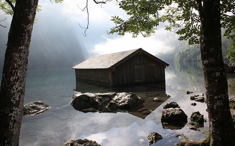 mountains, Germany, lakes, shed, Berchtesgaden - desktop wallpaper