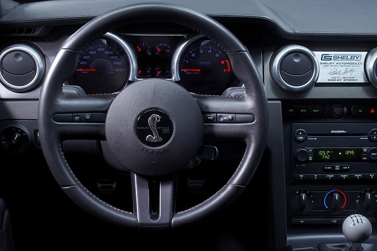 car interiors, steering wheel, Ford Mustang Shelby GT500 - desktop wallpaper