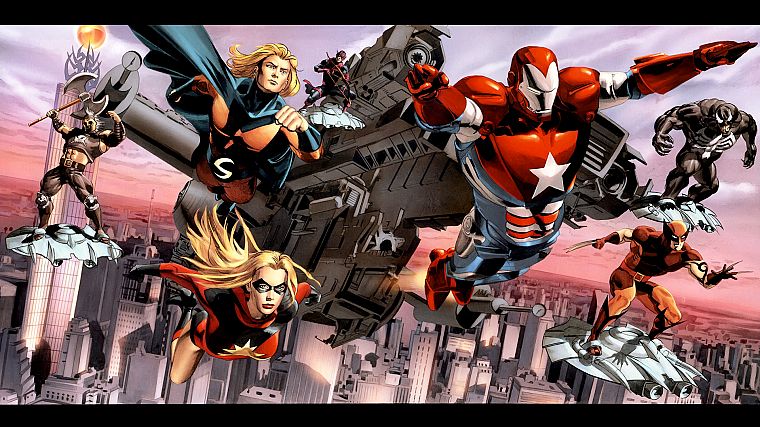 comics, Venom, Wolverine, Marvel Comics, Dark Reign, Sentry, Ares, Iron Patriot - desktop wallpaper