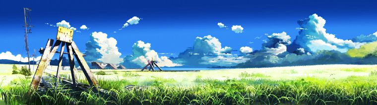 clouds, Makoto Shinkai, anime, The Place Promised in Our Early Days, Beyond The Clouds, abandoned - desktop wallpaper