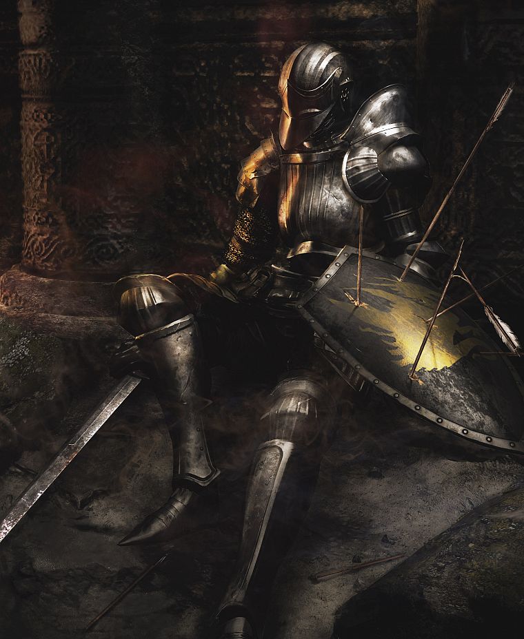 knights, dead, armor, shield, arrows, Demon's Souls - desktop wallpaper