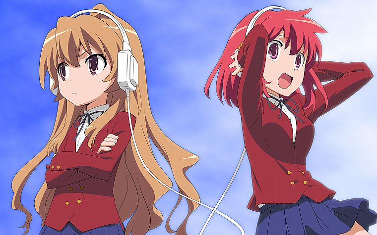headphones, school uniforms, Aisaka Taiga, Kushieda Minori, Toradora, anime - desktop wallpaper