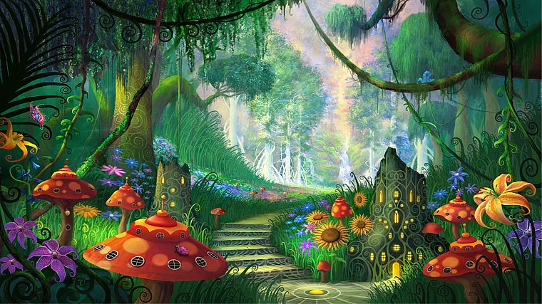 landscapes, forests, fairies, artwork, Philip Straub - desktop wallpaper