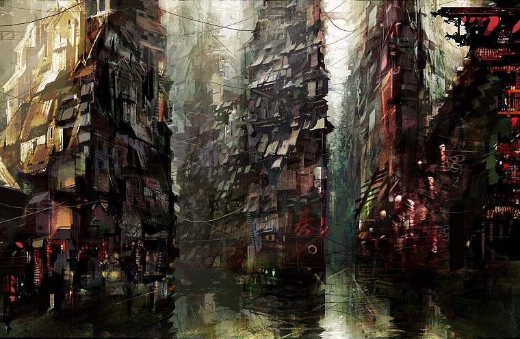 water, urban, concept art, artwork, canal, Daniel Dociu - desktop wallpaper