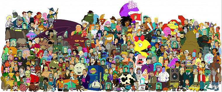 Futurama, cartoons, crowd, characters, series, faces - desktop wallpaper