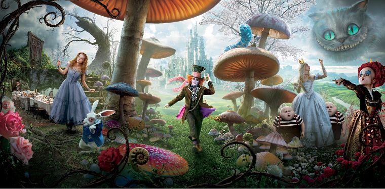 movies, Alice in Wonderland, Mad Hatter, Mia Wasikowska, Cheshire Cat, Alice Kingsleigh - desktop wallpaper