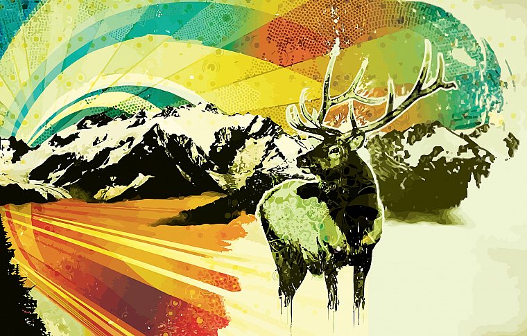 mountains, deer - desktop wallpaper