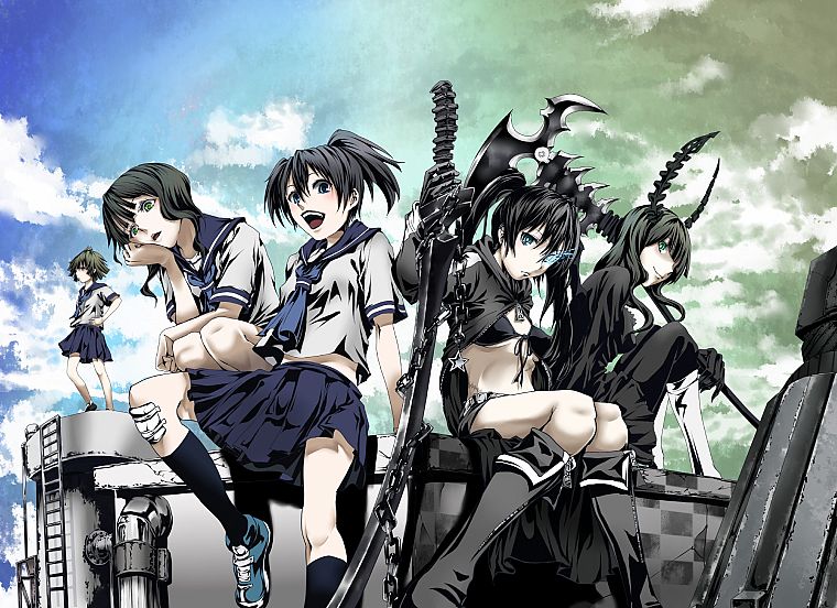 Black Rock Shooter, school uniforms, Dead Master, Takanashi Yomi, Kuroi Mato, Koutari Yuu, knee socks - desktop wallpaper