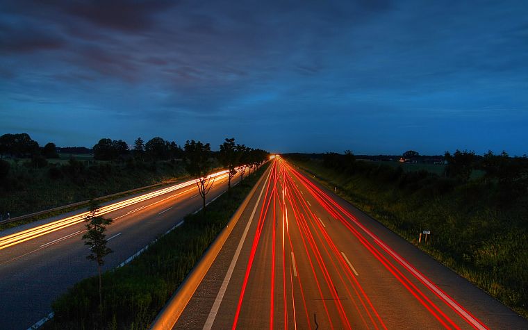 lights, cars, highways, roads, long exposure - desktop wallpaper