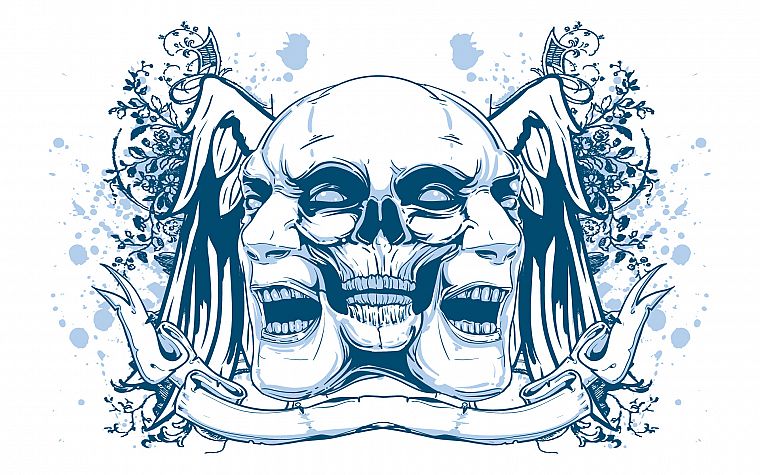 skulls, blue, wings, head, crest - desktop wallpaper