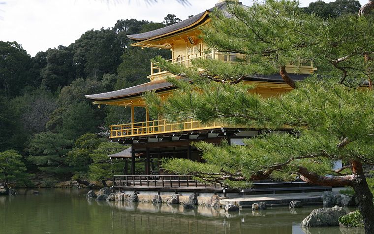 Japan, trees, pagodas - desktop wallpaper