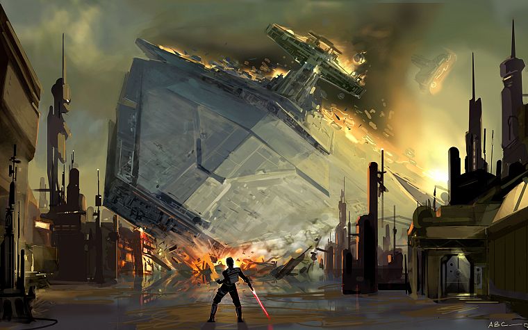 Star Wars, lightsabers, crash, spaceships, artwork, vehicles, Starkiller, The Force Unleashed - desktop wallpaper