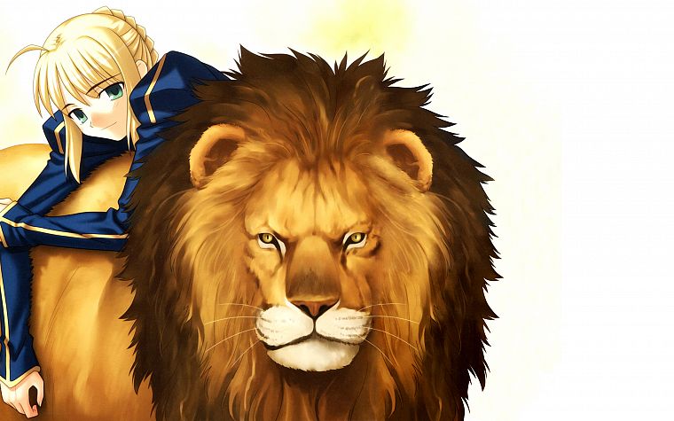 Fate/Stay Night, Saber, lions, anime girls, Fate series - desktop wallpaper