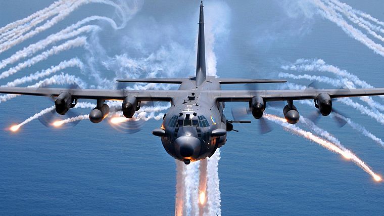military, vehicles, C-130 Hercules, flares, airship - desktop wallpaper
