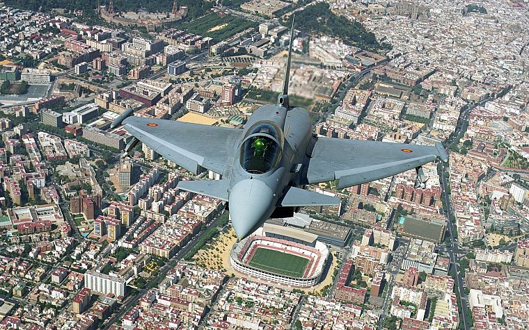 Eurofighter Typhoon, jet aircraft, aerial photography - desktop wallpaper