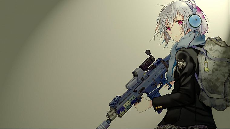 guns, weapons, girls with guns, Fuyuno Haruaki, simple background, anime girls - desktop wallpaper