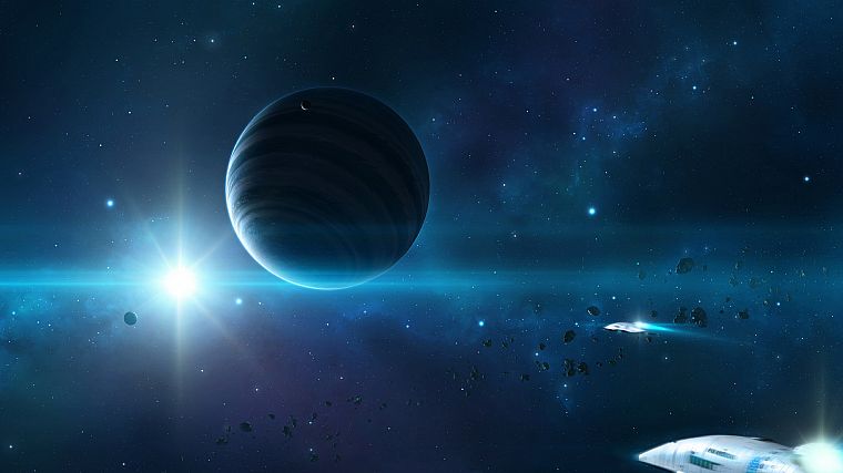 outer space, stars, planets, spaceships, asteroids - desktop wallpaper