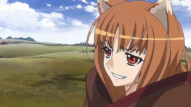 Spice and Wolf, animal ears, red eyes, anime, Holo The Wise Wolf, anime girls - desktop wallpaper