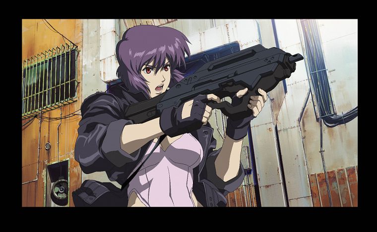 guns, Motoko Kusanagi, purple hair, Ghost in the Shell - desktop wallpaper