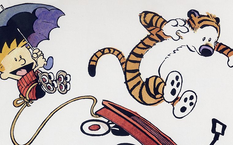 Calvin and Hobbes, umbrellas - desktop wallpaper