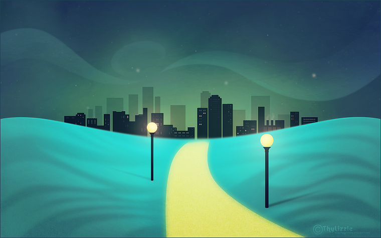 night, city skyline - desktop wallpaper