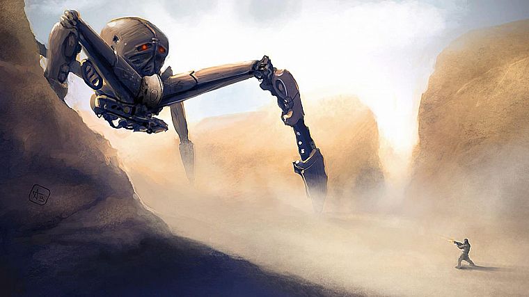 sand, robots, futuristic, artwork - desktop wallpaper