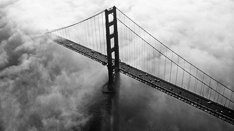 cityscapes, Golden Gate Bridge, California, San Francisco, monochrome - desktop wallpaper