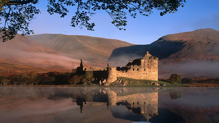 landscapes, castles, Scotland, Kilchurn castle, reflections - desktop wallpaper