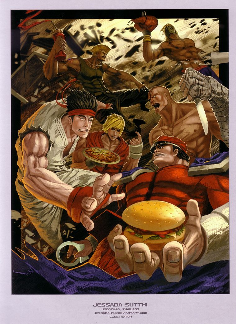 video games, Street Fighter, Ryu, Sagat, artbook, artwork, Vega, M. Bison, Guile, Ken Masters - desktop wallpaper