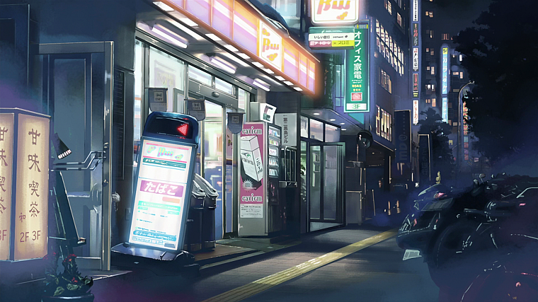 Japan, streets, Makoto Shinkai, 5 Centimeters Per Second, shop - desktop wallpaper