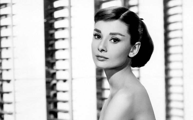 Audrey Hepburn, grayscale, monochrome - desktop wallpaper
