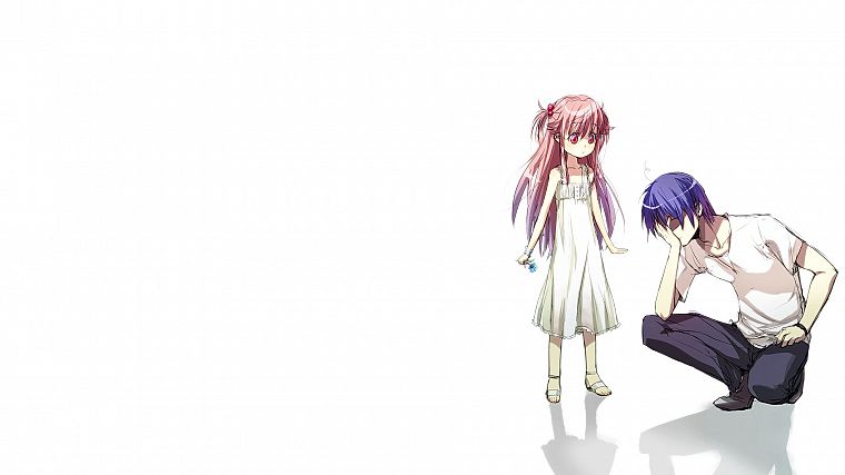 Angel Beats!, blue hair, pink hair, simple background, Yui (Angel Beats), Hideki Hinata - desktop wallpaper