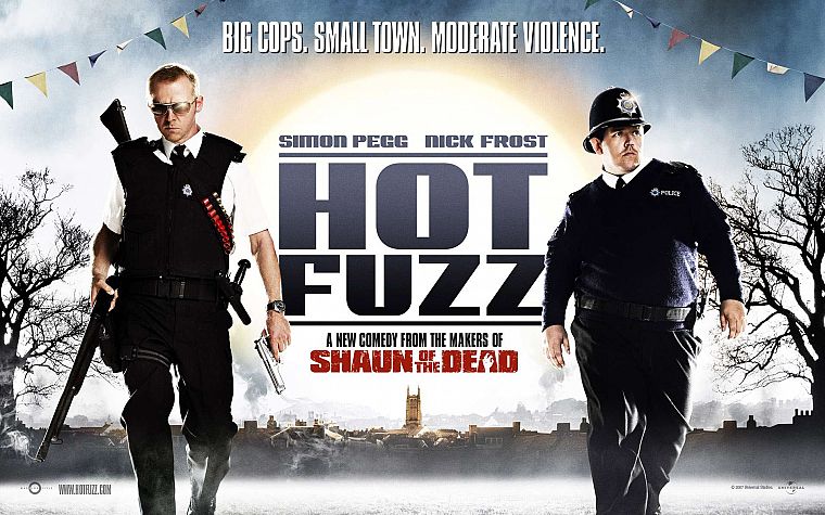 guns, Hot Fuzz, Simon Pegg, Nick Frost, movie posters - desktop wallpaper