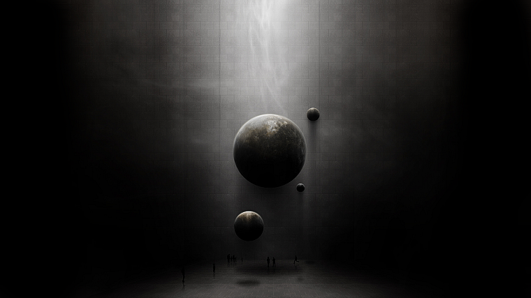 outer space, planets, grey - desktop wallpaper