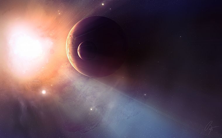 Sun, outer space, stars, planets, spaceships, vehicles - desktop wallpaper