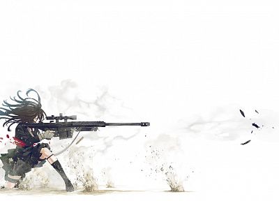 school uniforms, sniper rifles, anime, simple background, Kozaki Yusuke, butterflies, original characters - desktop wallpaper