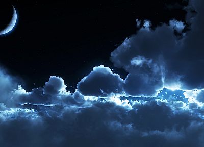 clouds, night, Moon - random desktop wallpaper