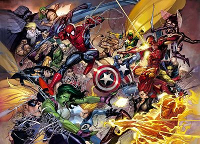 Iron Man, Spider-Man, Captain America, Fantastic Four, Black Widow, She-Hulk, Marvel Comics, Mr. Fantastic - random desktop wallpaper