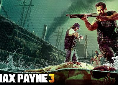video games, rain, men, shotguns, artwork, Max Payne 3 - desktop wallpaper